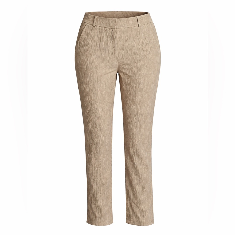 ZARA Textured Taupe Ankle Pants Women’s L Crinkle Fabric Modern Spring
